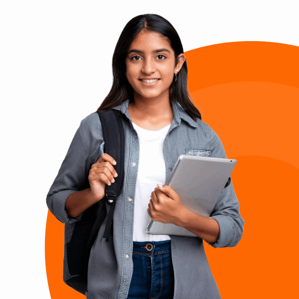 Smiling student with a tablet and backpack, ready to start IT training at Teknowell EduTech, Chinchwad, Pune