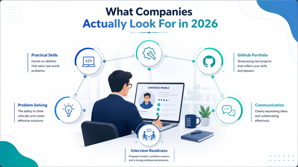 What companies look for in freshers in 2026: practical skills, GitHub portfolio, problem solving, communication and interview readiness