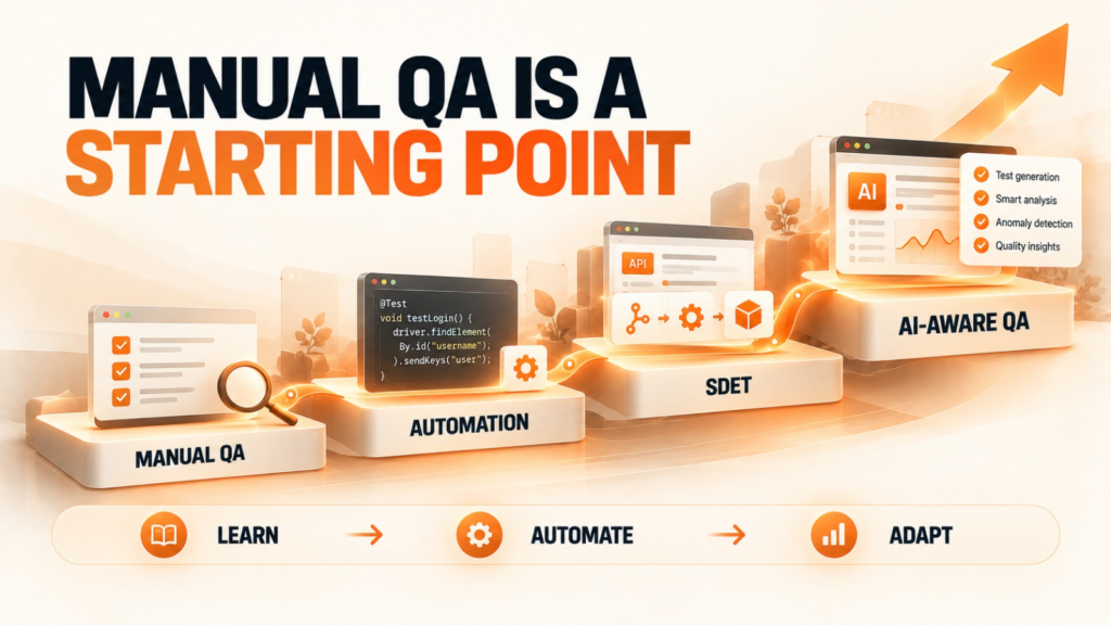 Software testing career path from manual QA to automation, SDET and AI-aware QA 