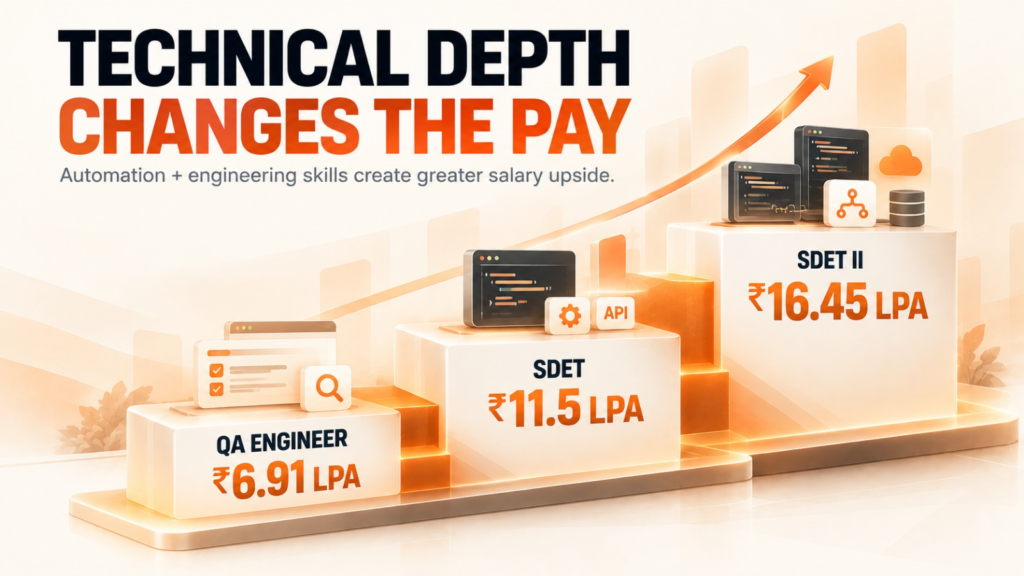 QA Engineer, SDET, and SDET II salary comparison in India shows increasing pay with technical depth 